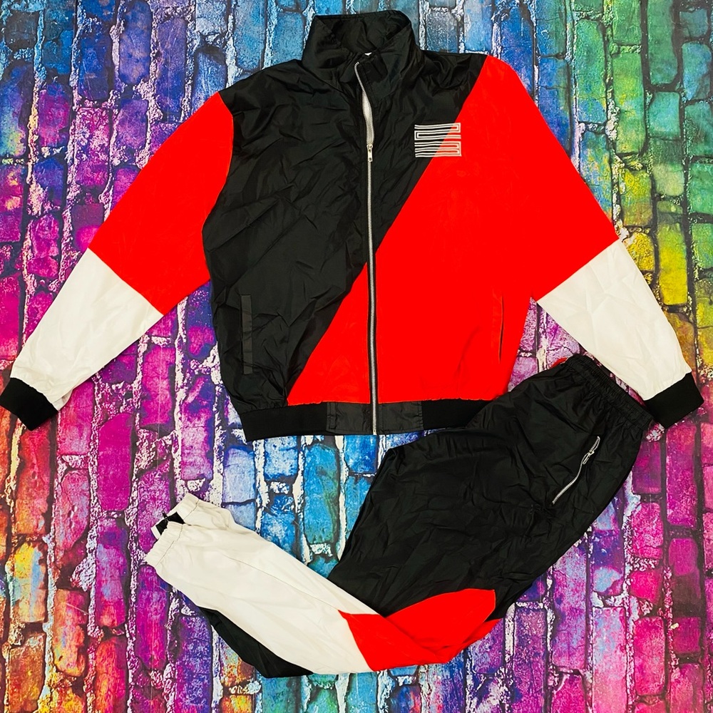 Laced Up by Sneak Gallery Track Suit Mens Size 3XL Nylon Black Red White